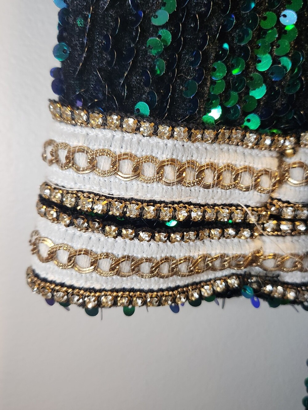 Sequined Black & Emerald Long Sleeve Dress with Embellished Trim - Picture 7 of 8